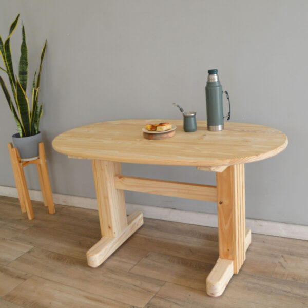 Mesa ovalada de pino macizo resistente | 1,40 x 0,80